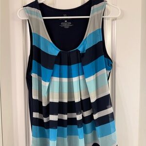 New York & Company Blue and Gray Striped Tank Top